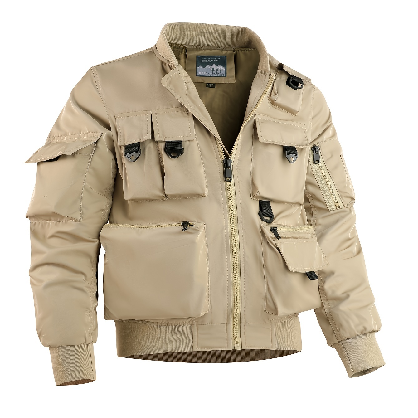 mens cargo jacket casual stand collar windbreaker jacket jacket for outdoor activities details 0